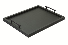 Chaumont Leather-Covered Wood Tray with Bronze Handles Rectangular Large