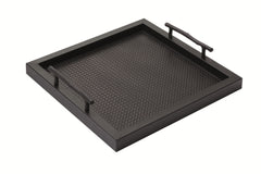 Chaumont Quilt Leather-Covered Wood Tray with Bronze Handles Square