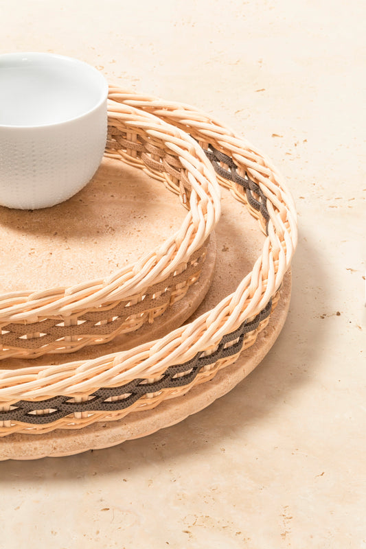 Pigment France Orsay Round Travertine Tray | Luxury Home Accessories, Elegant Serving Trays & Gift Items | 2Jour Concierge, #1 luxury high-end gift & lifestyle shop