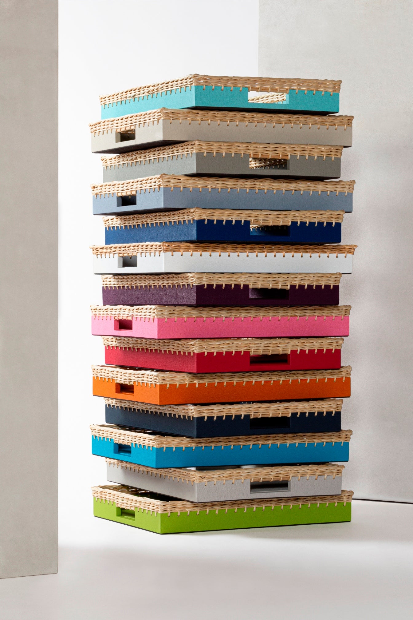 Giverny Tray by Pigment France | Leather-bound wooden structure enriched with a woven fine willow frame | Home Decor and Serveware | 2Jour Concierge, your luxury lifestyle shop