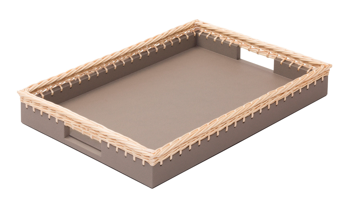 Giverny Tray by Pigment France | Leather-bound wooden structure enriched with a woven fine willow frame | Home Decor and Serveware | 2Jour Concierge, your luxury lifestyle shop