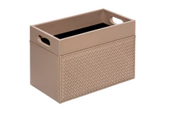 Emy Handwoven Leather Magazine Holder with Varnished Wood Lining