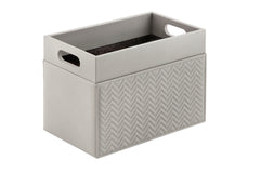 Emy Quilted Herringbone Leather Magazine Holder with Varnished Wood Lining
