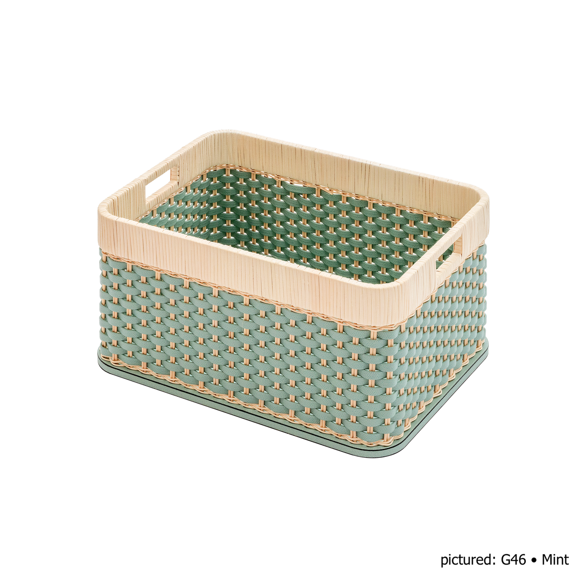 Pigment France | Orsay Leather & Rattan Storage Basket: Leather and rattan alternating graphic weave — mini, small, large | Storage | 2Jour Concierge, your luxury lifestyle shop | luxury storage basket, Pigment France Orsay, leather rattan basket, French artisan basket, designer storage