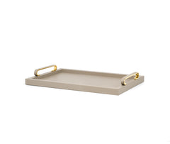Foscari Wood Base Leather-Covered Tray with Metal Handles Small
