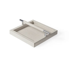 Leather-Covered Wood Napkin Holder w Chrome Metal Handle