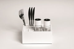 Table Leather-Covered Wood Top Cutlery Organizer