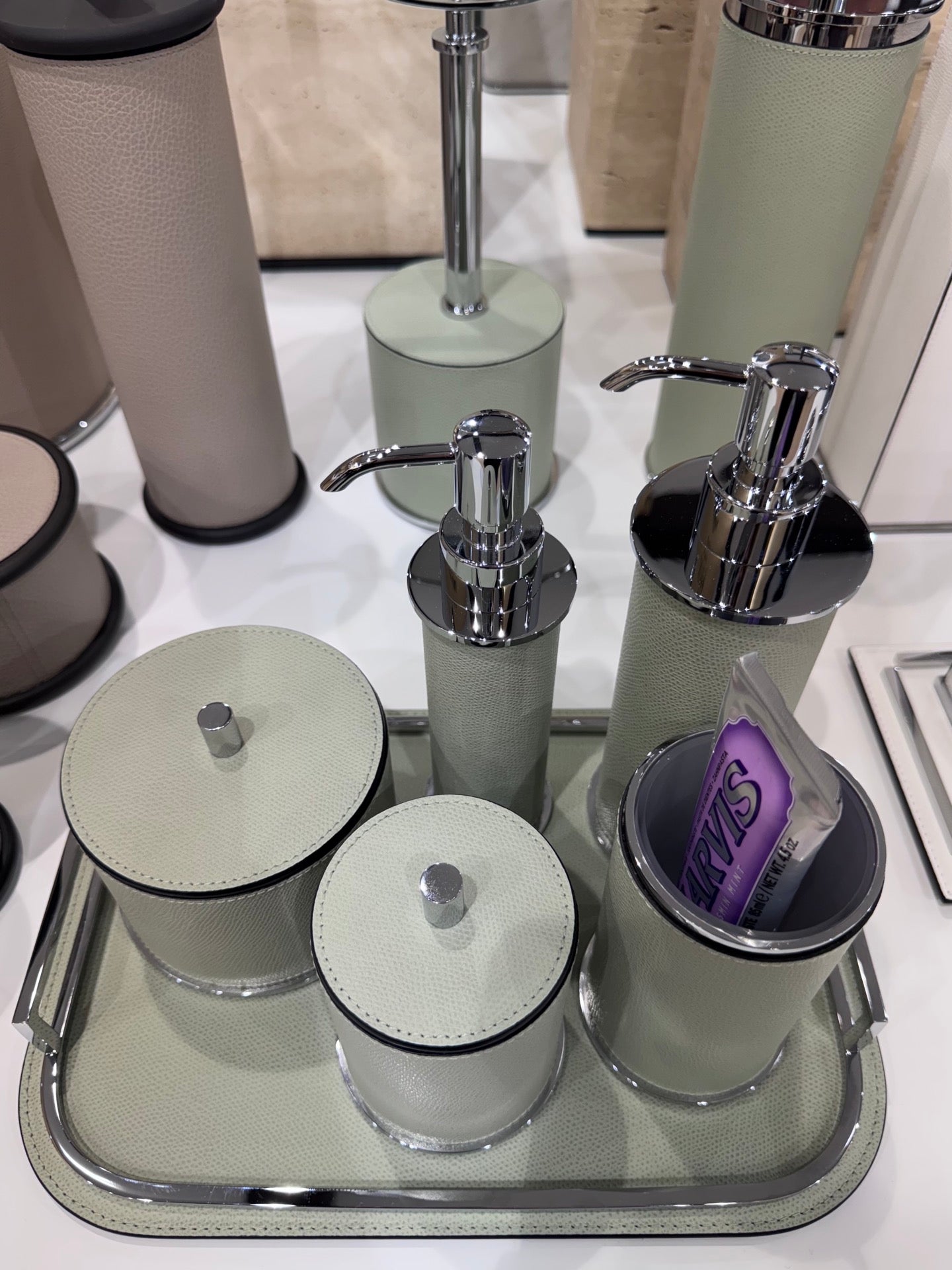 Positano Leather-Covered Brass Toothbrush Holder