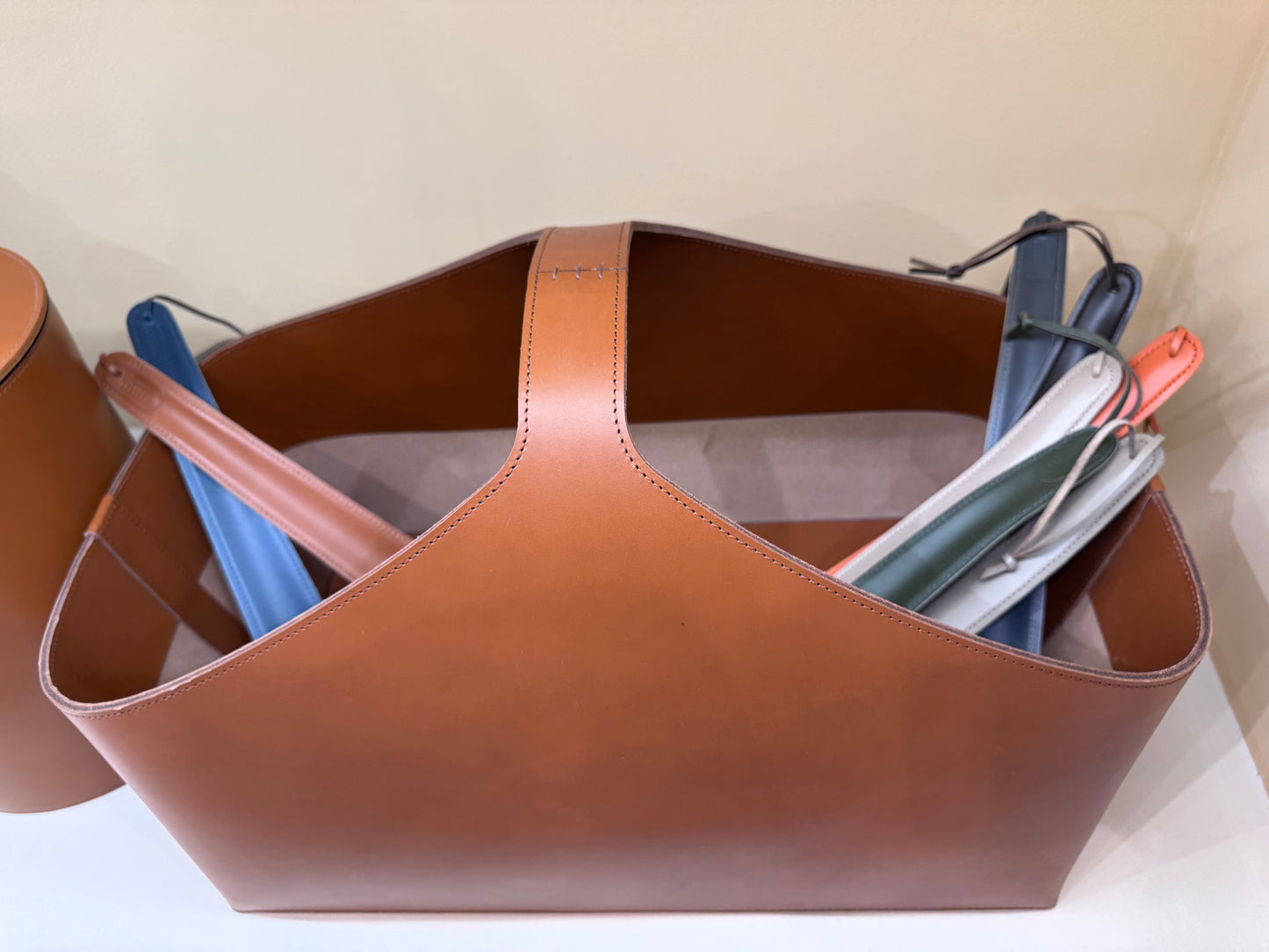 Arco Saddle Leather Storage Basket With Handle