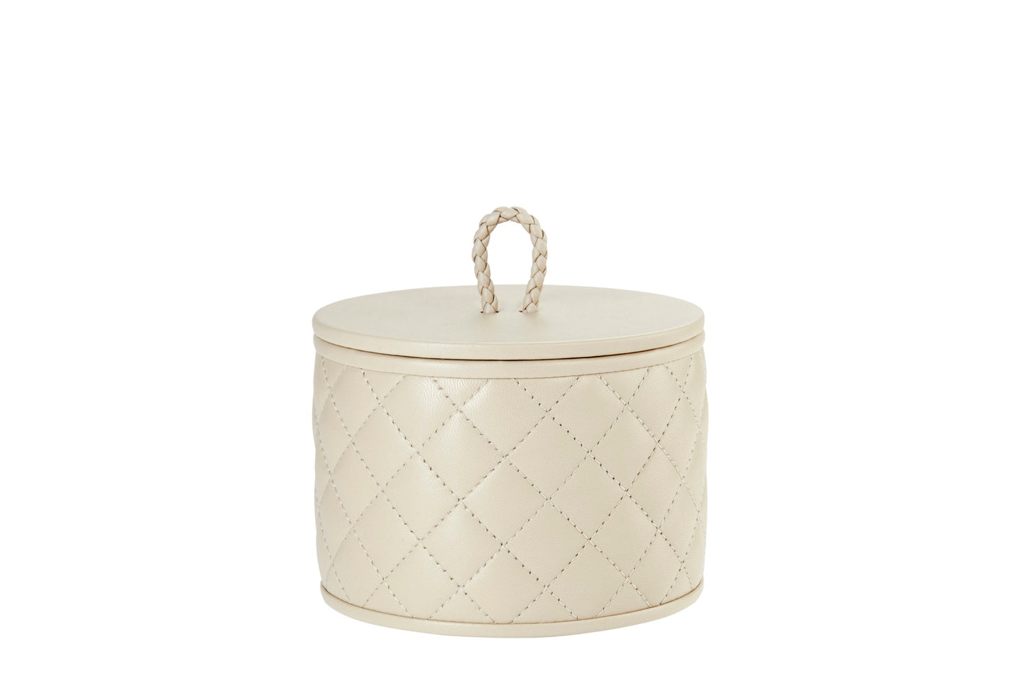 Jana Quilted Diamonds Leather Trinket Box, Round with Lid