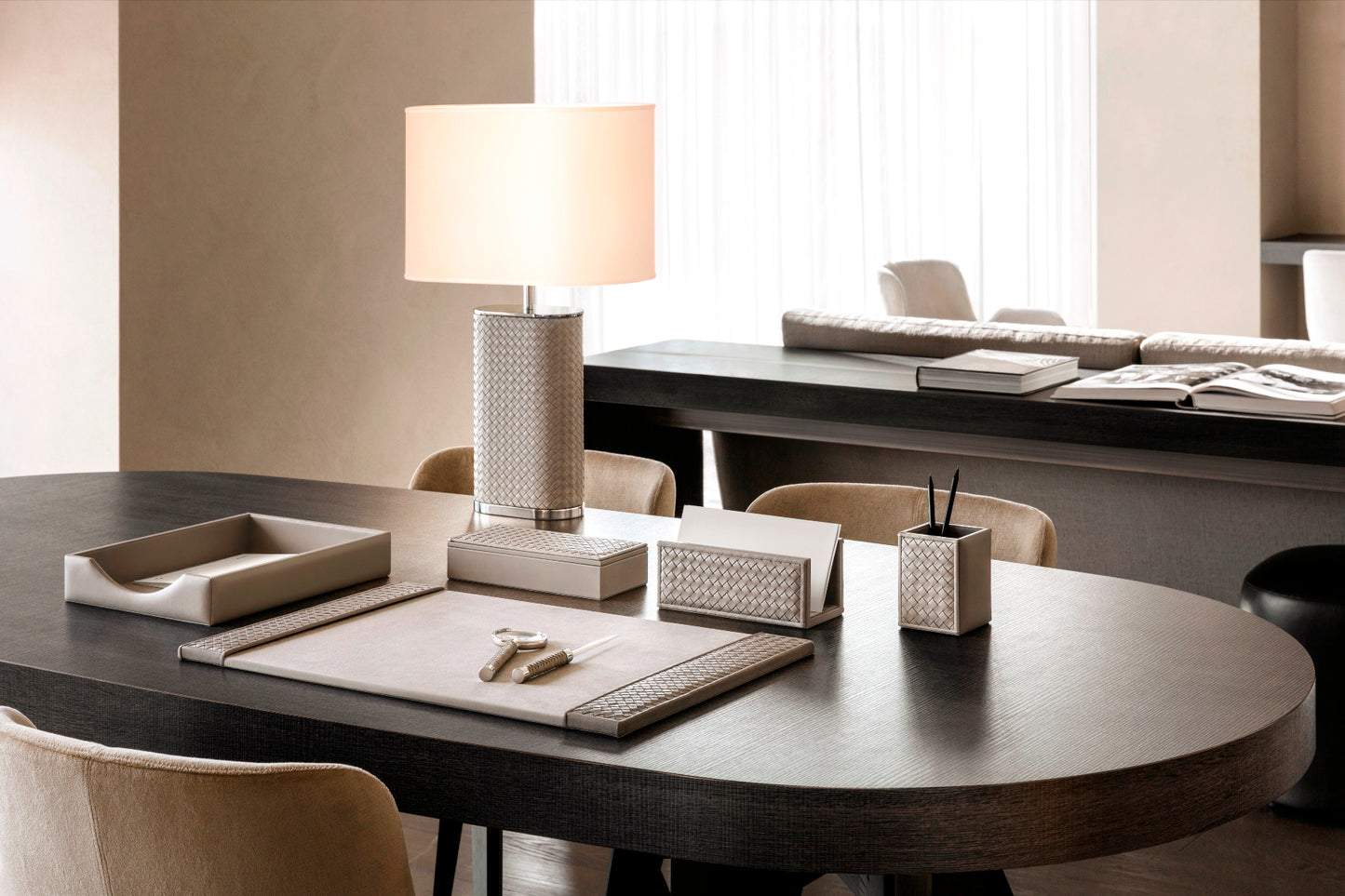 Riviere Celio Handwoven Leather Mail Holder | Exquisite Handcrafted Leather Design | Organize Your Mail in Style | Elevate Your Desk Decor with Luxury Accessories from Riviere | Available at 2Jour Concierge, #1 luxury high-end gift & lifestyle shop