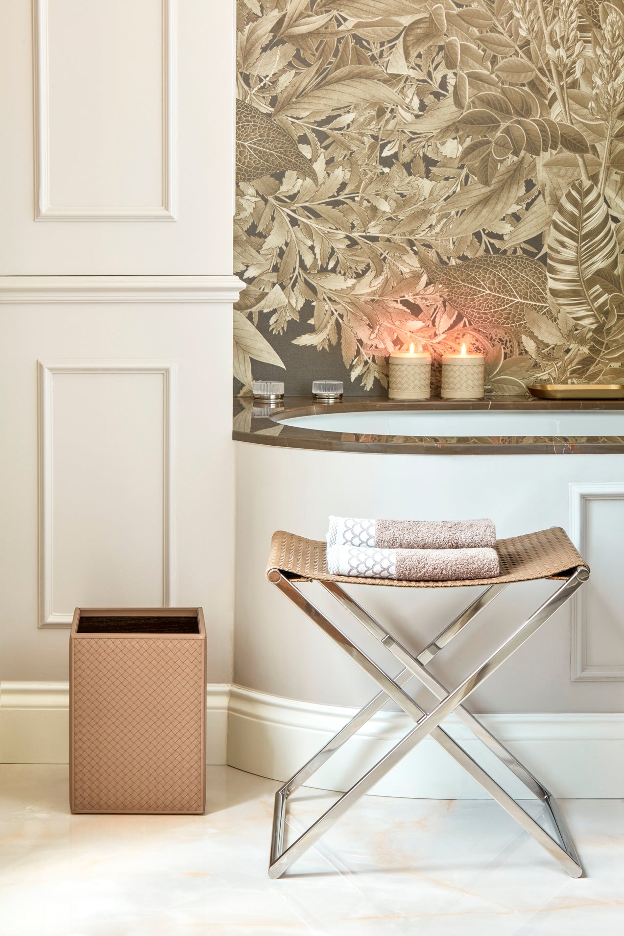 Ionio Folding Stool | Luggage Rack by Riviere | Folding stool | luggage rack with handwoven leather seat, chrome or gold metal legs. | Furniture and Luggage Accessories | 2Jour Concierge, your luxury lifestyle shop