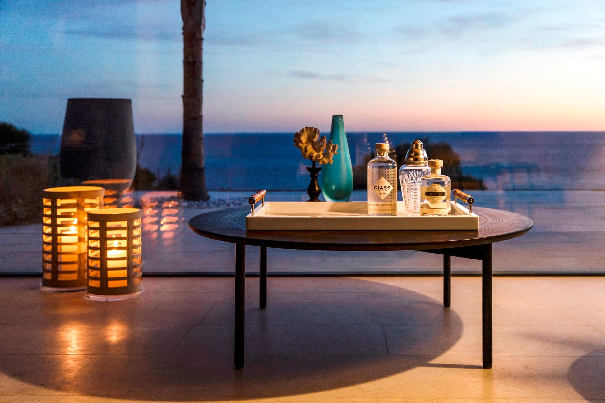 Barcellona Hurricane Lantern by Riviere | Hurricane lantern with acrylic crystal | Covered with woven leather | Home Decor and Lanterns | 2Jour Concierge, your luxury lifestyle shop