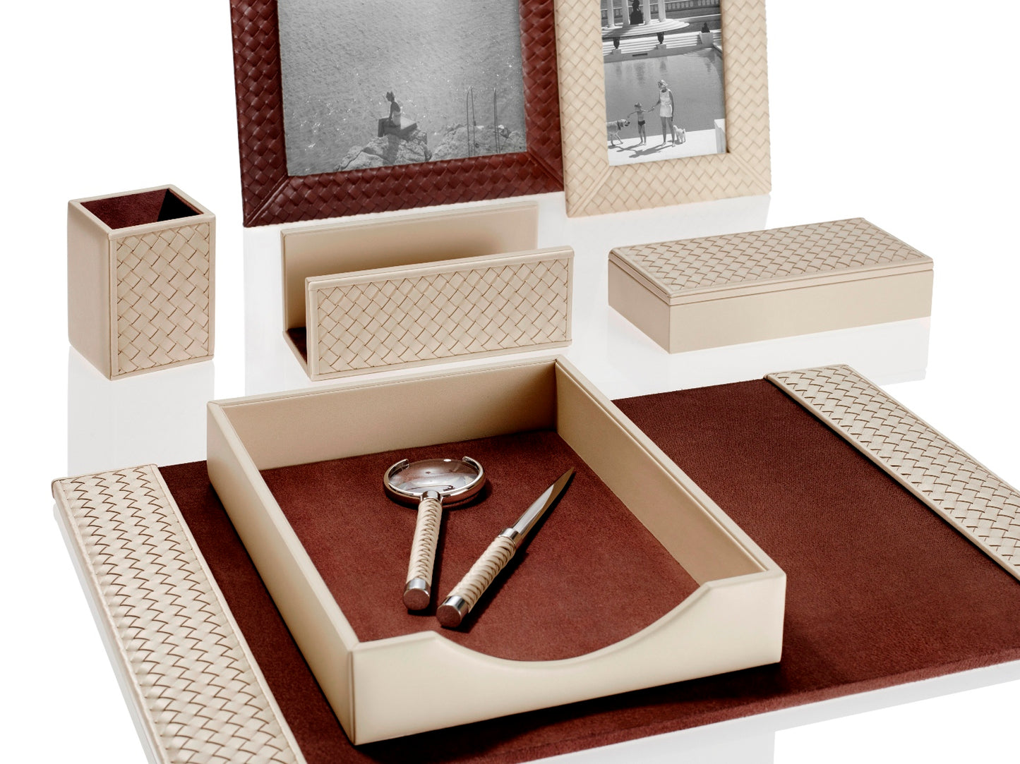 Riviere Celio Magnifier With Handwoven Leather Inserts | Exquisite Handcrafted Design | Perfect for Magnifying Small Print | Elevate Your Desk Essentials with Luxury Accessories from Riviere | Available at 2Jour Concierge, #1 luxury high-end gift & lifestyle shop