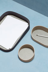 Chevron Laminated Wood & Regenerated Leather Valet Tray