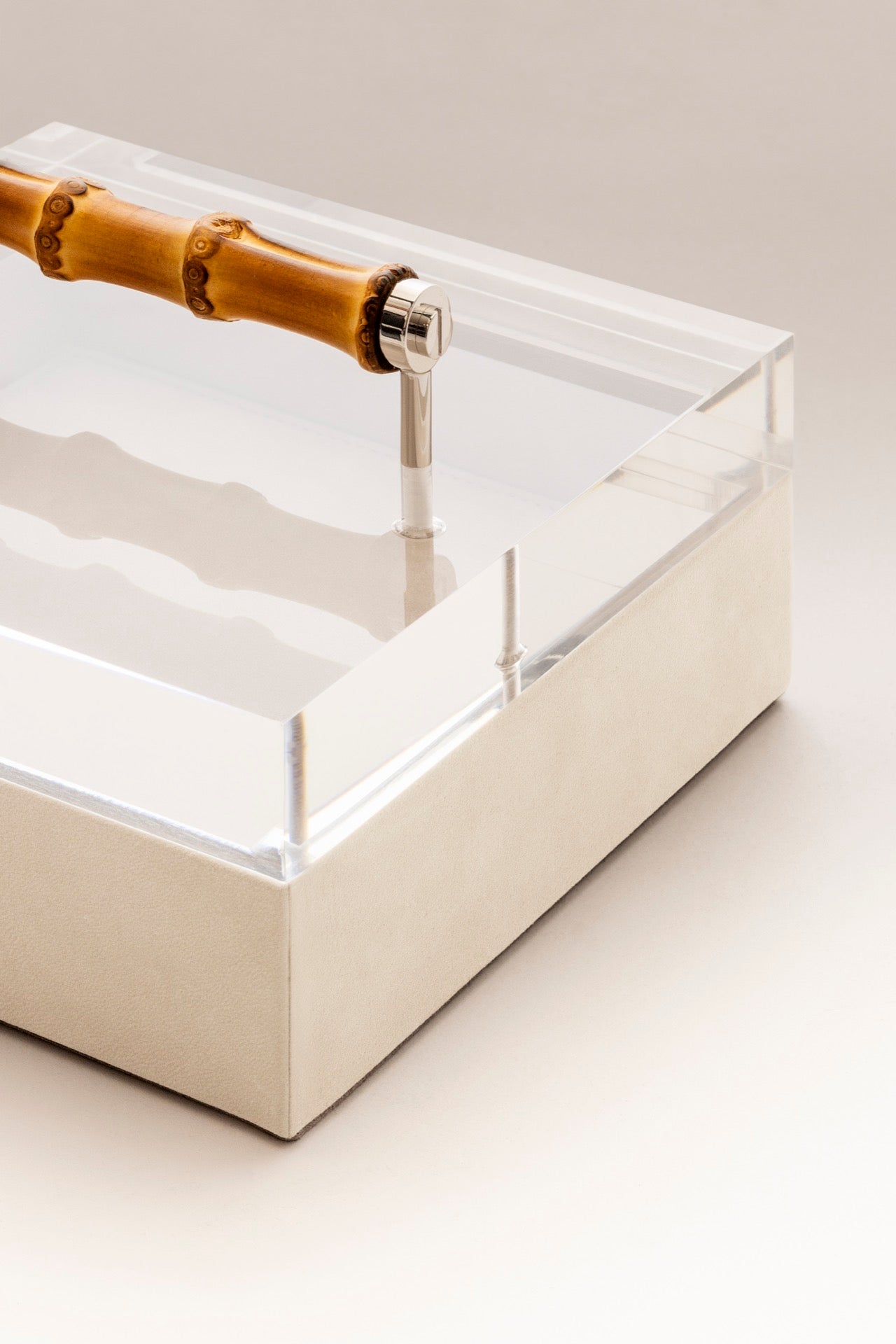 Frida Nabuk Leather Trinket Box with Acrylic Lid and Bamboo Handle