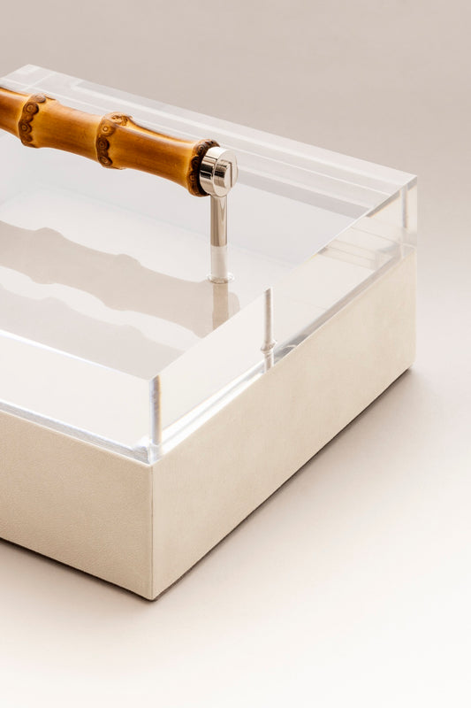 Frida Nabuk Leather Trinket Box with Acrylic Lid and Bamboo Handle