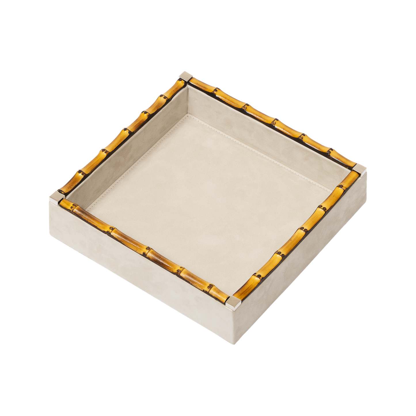 Riviere Bice | Valet Tray: Leather with nabuk lining, detailed with bamboo trim, available in multiple formats for desk, dresser, or bedside organisation | Decor / Valet Trays | 2Jour Concierge, your luxury lifestyle shop | luxury interiors, hospitality décor, elegant living, designer home accessories, boutique hotels, refined lifestyle, yacht décor, executive interiors