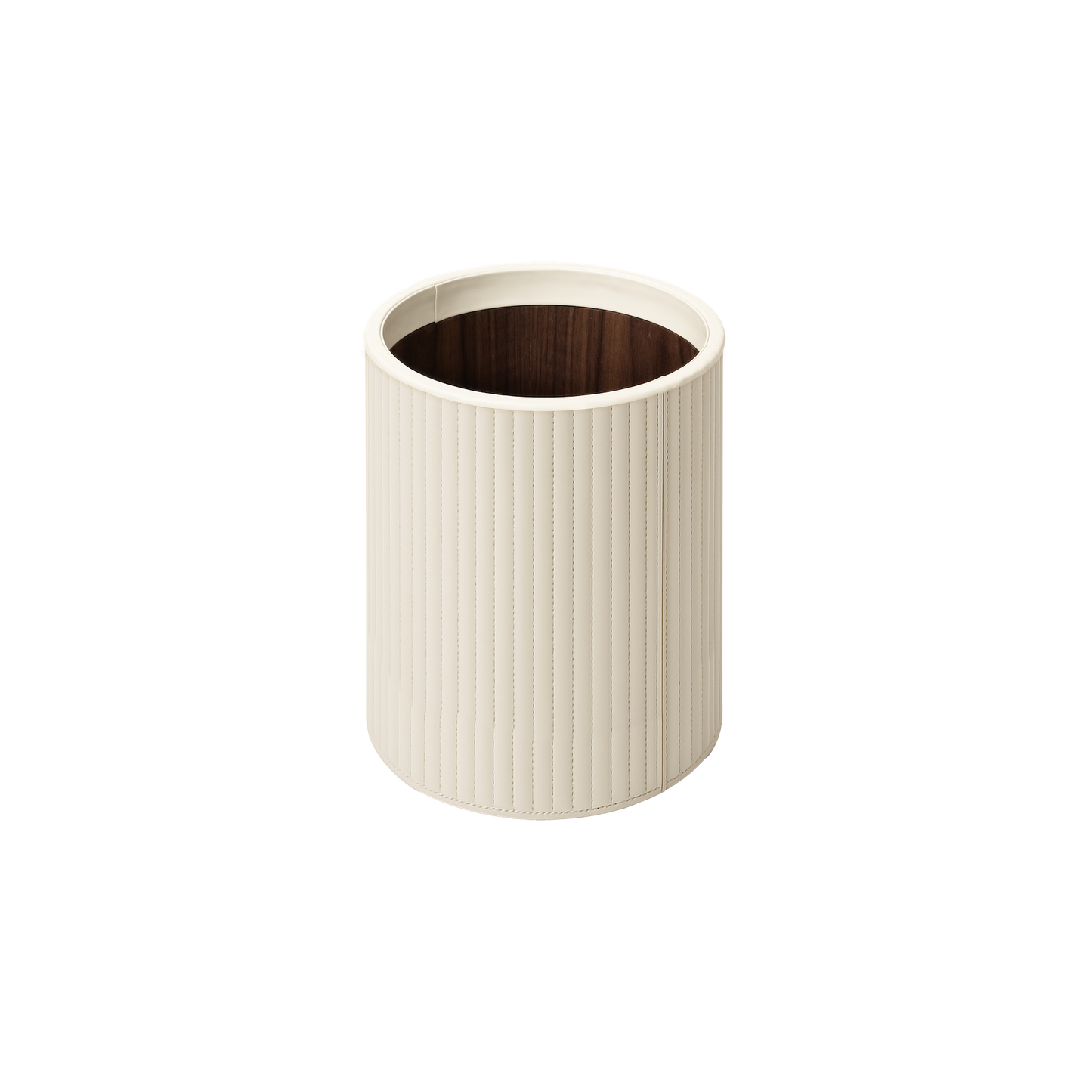 Ivo Lines Quilted Leather Bin with Varnished Wood Lining