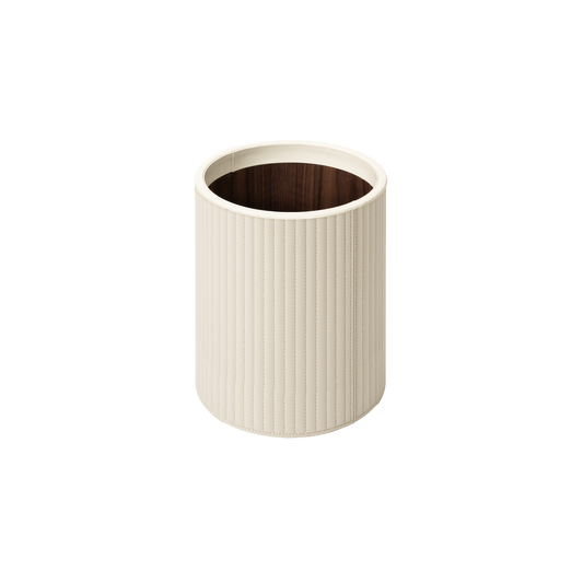 Ivo Lines Quilted Leather Bin with Varnished Wood Lining