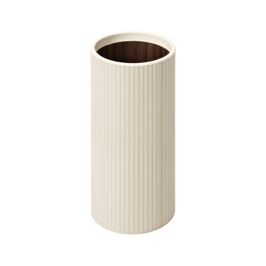 Ivo Lines Quilted Leather Bin with Varnished Wood Lining