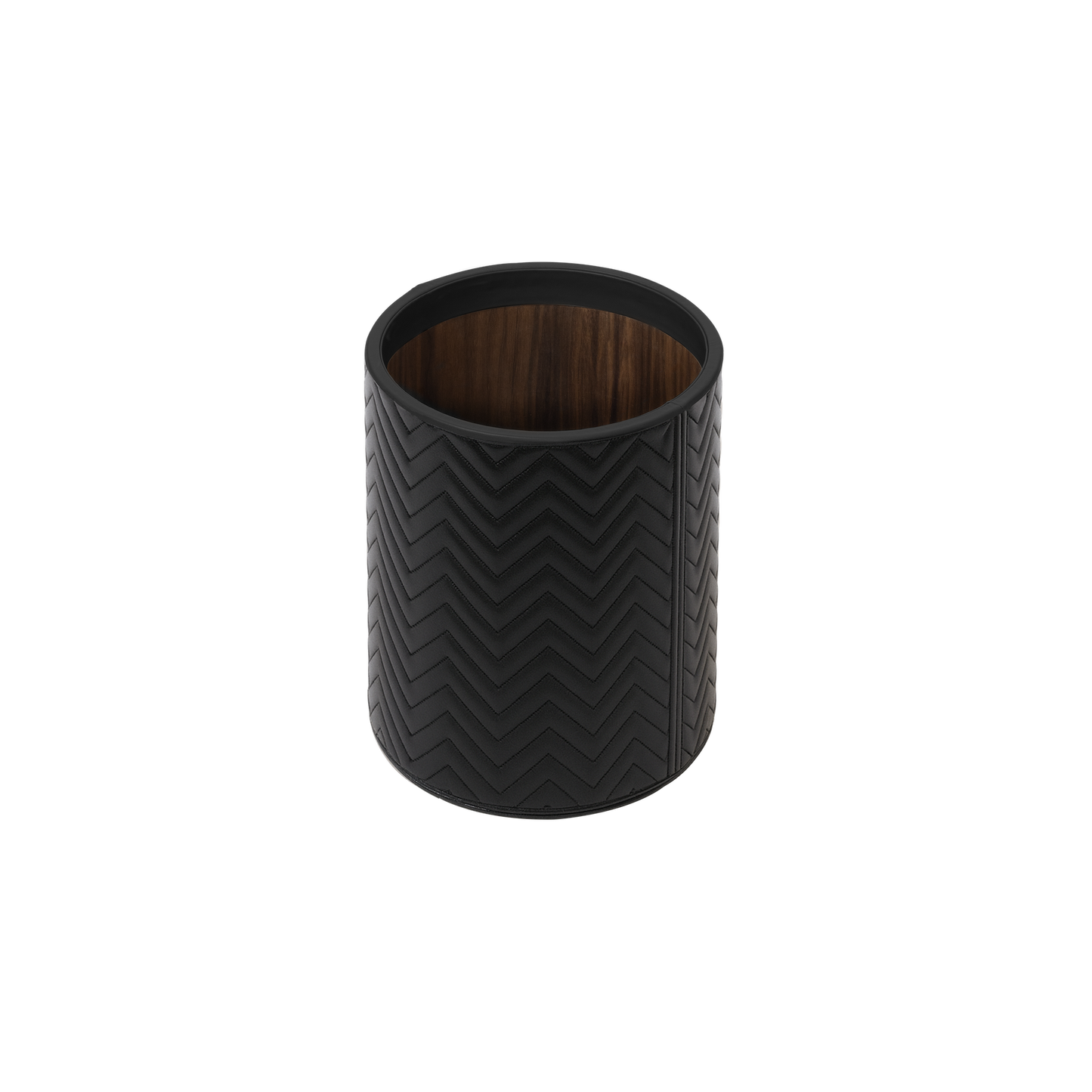 Ivo Herringbone Quilted Leather Bin with Varnished Wood Lining