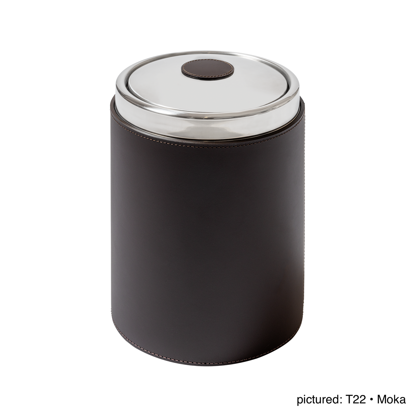 Perry Regenerated Leather Bin with Stainless Steel Structure & Swing Lid