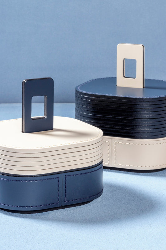 Nautilus Regenerated Leather Coaster Holder, Square Rounded, Bicolor