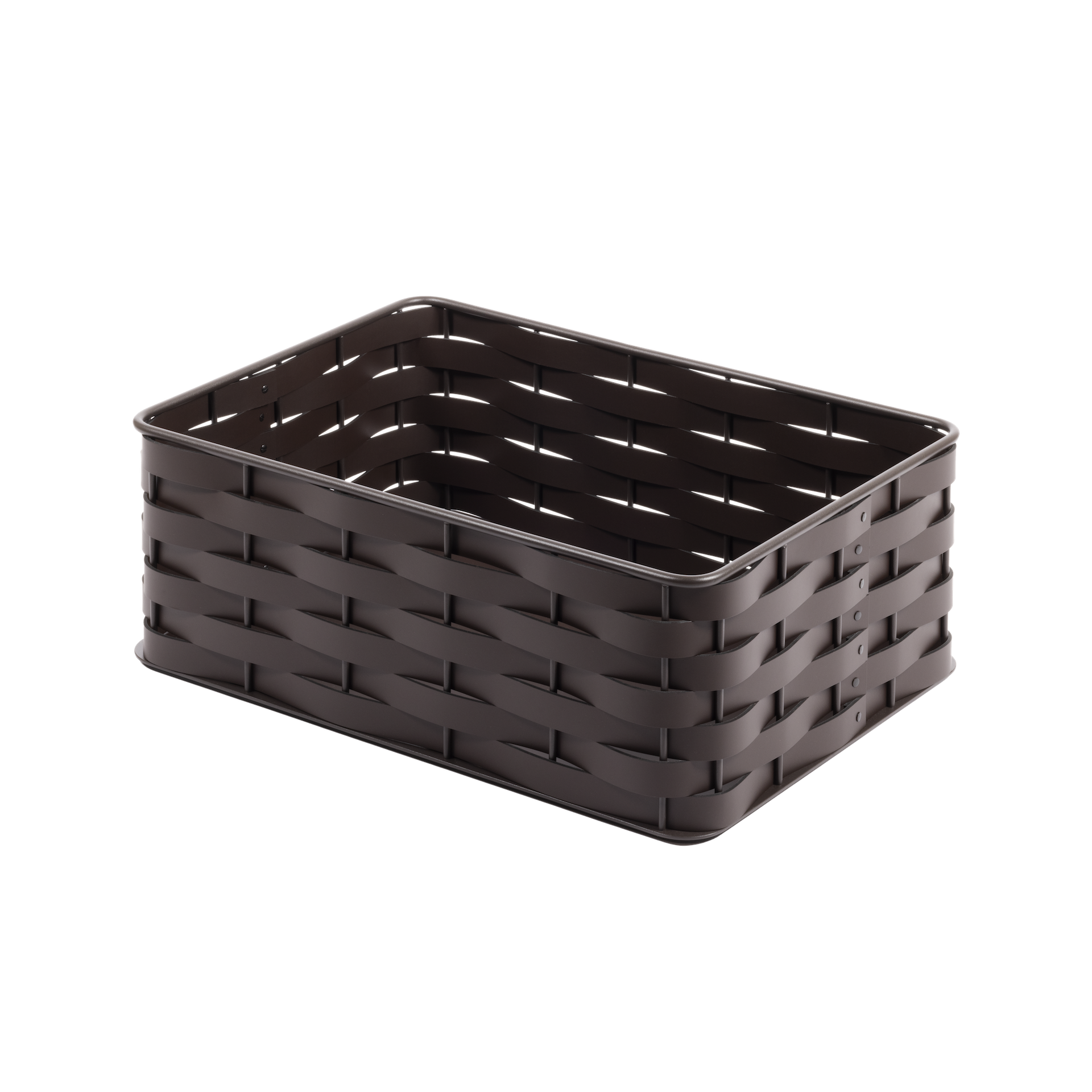Rudi Nassa | Basket: Regenerated leather with woven structure, dark-stained aluminum frame, and smooth, matte finish, ideal for storing laundry, towels, or magazines, suitable for indoor or outdoor use | Storage / Storage Baskets & Boxes | 2Jour Concierge, your luxury lifestyle shop