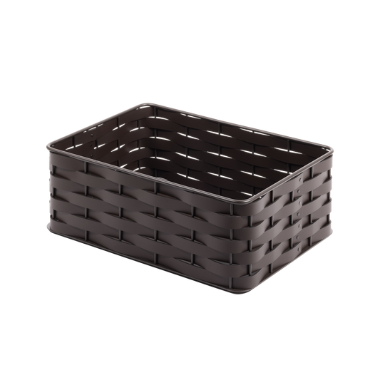 Rudi Nassa | Basket: Regenerated leather with woven structure, dark-stained aluminum frame, and smooth, matte finish, ideal for storing laundry, towels, or magazines, suitable for indoor or outdoor use | Storage / Storage Baskets & Boxes | 2Jour Concierge, your luxury lifestyle shop