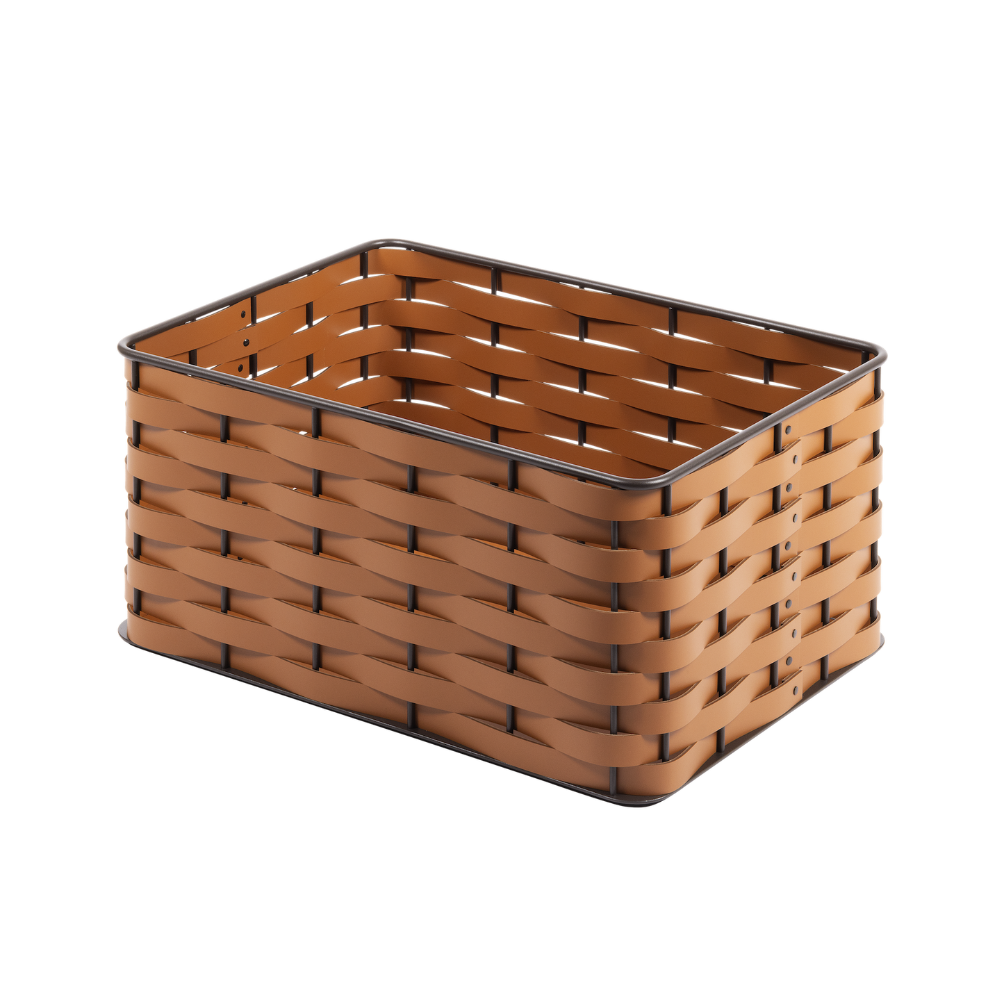 Rudi Nassa | Basket: Regenerated leather with woven structure, dark-stained aluminum frame, and smooth, matte finish, ideal for storing laundry, towels, or magazines, suitable for indoor or outdoor use | Storage / Storage Baskets & Boxes | 2Jour Concierge, your luxury lifestyle shop