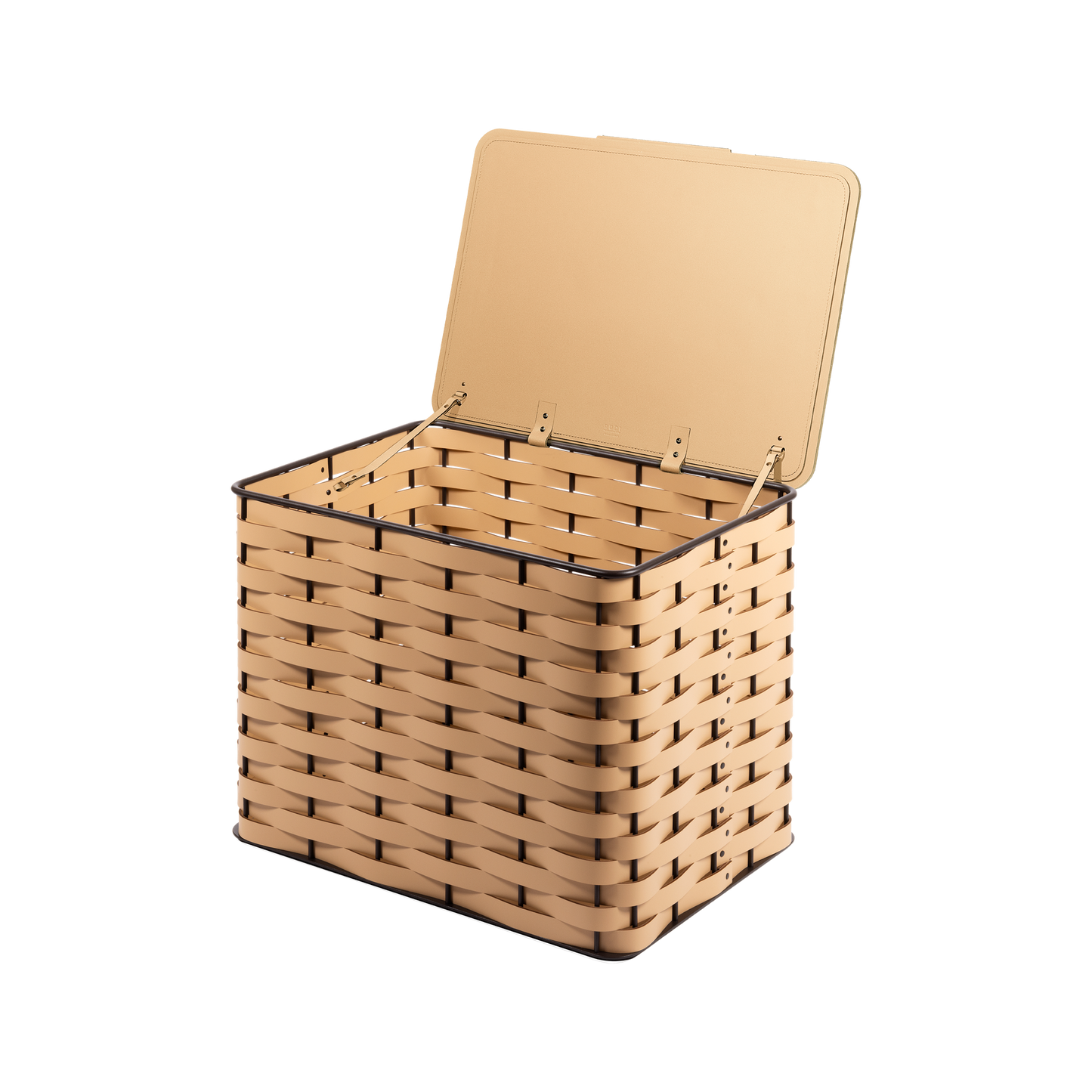 Rudi Nassa | Storage Basket: Regenerated leather woven over aluminium frame in an open rectangular format, designed for organized storage with a clear architectural presence | Storage / Storage Baskets & Boxes | 2Jour Concierge, your luxury lifestyle shop