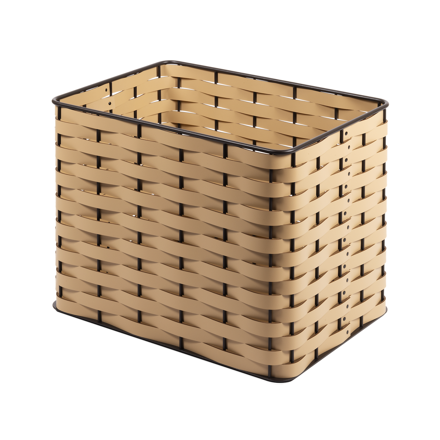 Rudi Nassa | Basket: Regenerated leather with woven structure, dark-stained aluminum frame, and smooth, matte finish, ideal for storing laundry, towels, or magazines, suitable for indoor or outdoor use | Storage / Storage Baskets & Boxes | 2Jour Concierge, your luxury lifestyle shop