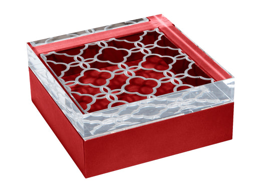 Iris Box Square by Riviere | Leather box with carved acrylic lid featuring a floral motif. | Home Decor and Storage | 2Jour Concierge, your luxury lifestyle shop
