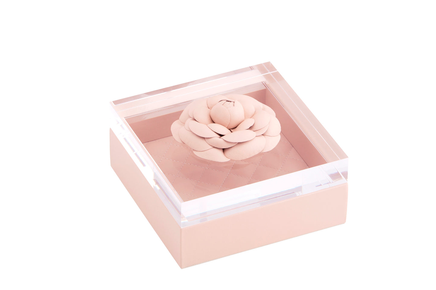 Iris Box Square by Riviere | Leather box with carved acrylic lid featuring a floral motif. | Home Decor and Storage | 2Jour Concierge, your luxury lifestyle shop