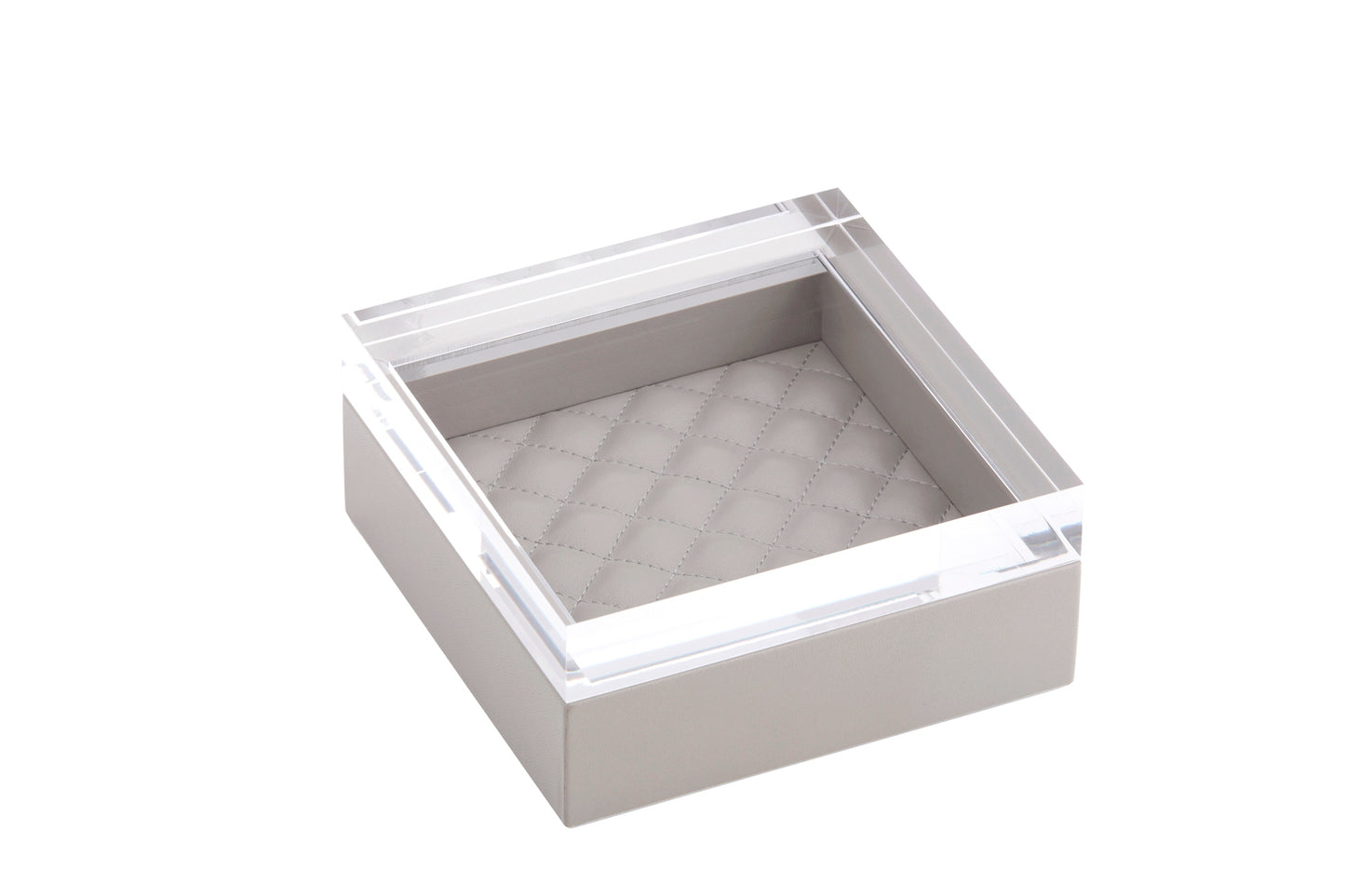 Febe Diamonds Box Square by Riviere | Leather box with acrylic lid and quilted diamonds padded lining. | Home Decor and Storage | 2Jour Concierge, your luxury lifestyle shop