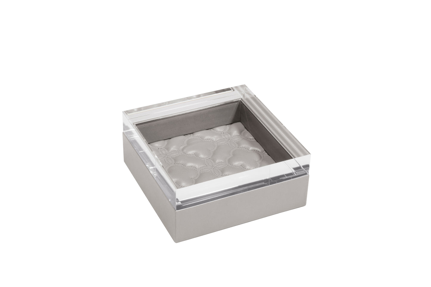 Febe Floral Box Square by Riviere | Leather box with acrylic lid, quilted padded lining, featuring a floral motif. | Home Decor and Storage | 2Jour Concierge, your luxury lifestyle shop