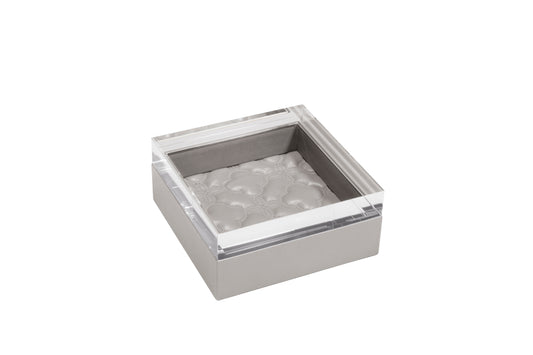 Febe Floral Box Square by Riviere | Leather box with acrylic lid, quilted padded lining, featuring a floral motif. | Home Decor and Storage | 2Jour Concierge, your luxury lifestyle shop