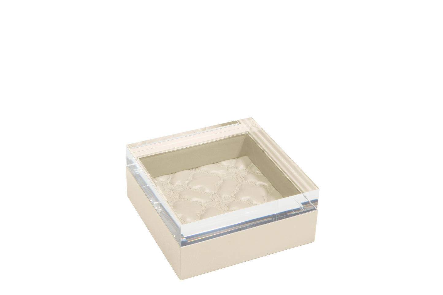 Febe Floral Box Square by Riviere | Leather box with acrylic lid, quilted padded lining, featuring a floral motif. | Home Decor and Storage | 2Jour Concierge, your luxury lifestyle shop