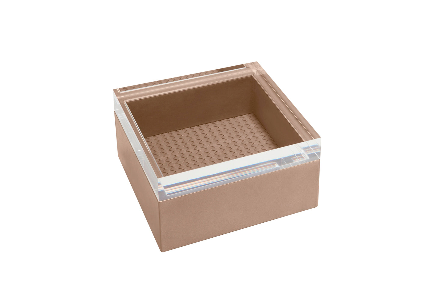 Febe Handwoven Box Square by Riviere | Leather box with acrylic lid and padded handwoven lining. | Home Decor and Storage | 2Jour Concierge, your luxury lifestyle shop