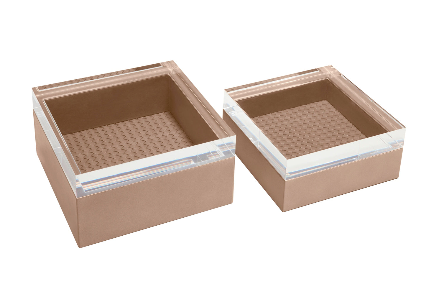 Febe Handwoven Box Square by Riviere | Leather box with acrylic lid and padded handwoven lining. | Home Decor and Storage | 2Jour Concierge, your luxury lifestyle shop