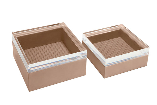 Febe Handwoven Box Square by Riviere | Leather box with acrylic lid and padded handwoven lining. | Home Decor and Storage | 2Jour Concierge, your luxury lifestyle shop
