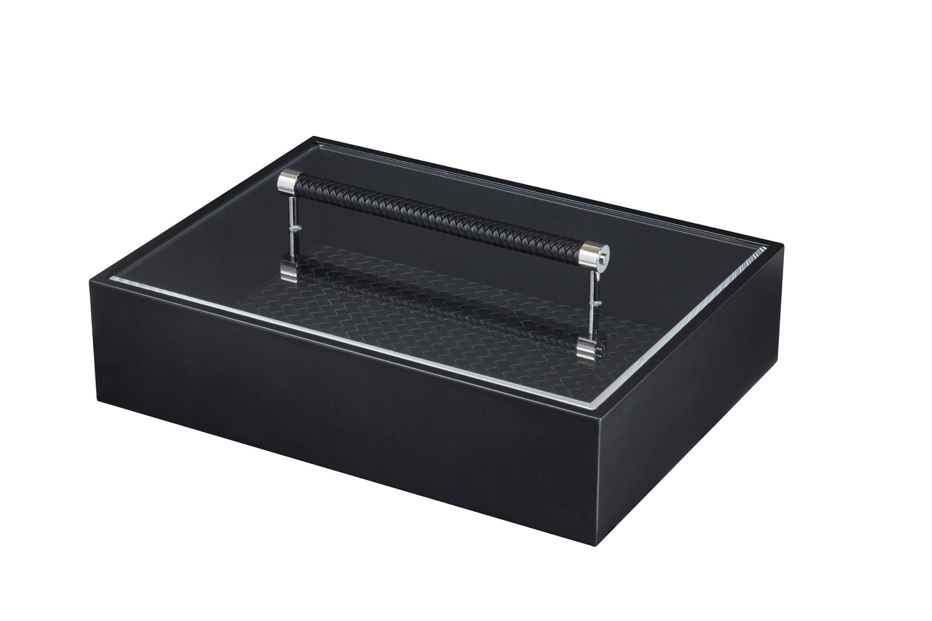 Riviere Diana | Rectangular Closet Box: Leather with acrylic lid and woven leather handle, handwoven padded lining, available in small and large formats, ideal for refined storage and wardrobe organisation | Storage / Storage Baskets & Boxes | 2Jour Concierge, your luxury lifestyle shop | luxury interiors, hospitality décor, elegant living, designer home accessories, boutique hotels, refined lifestyle, yacht décor, executive interiors