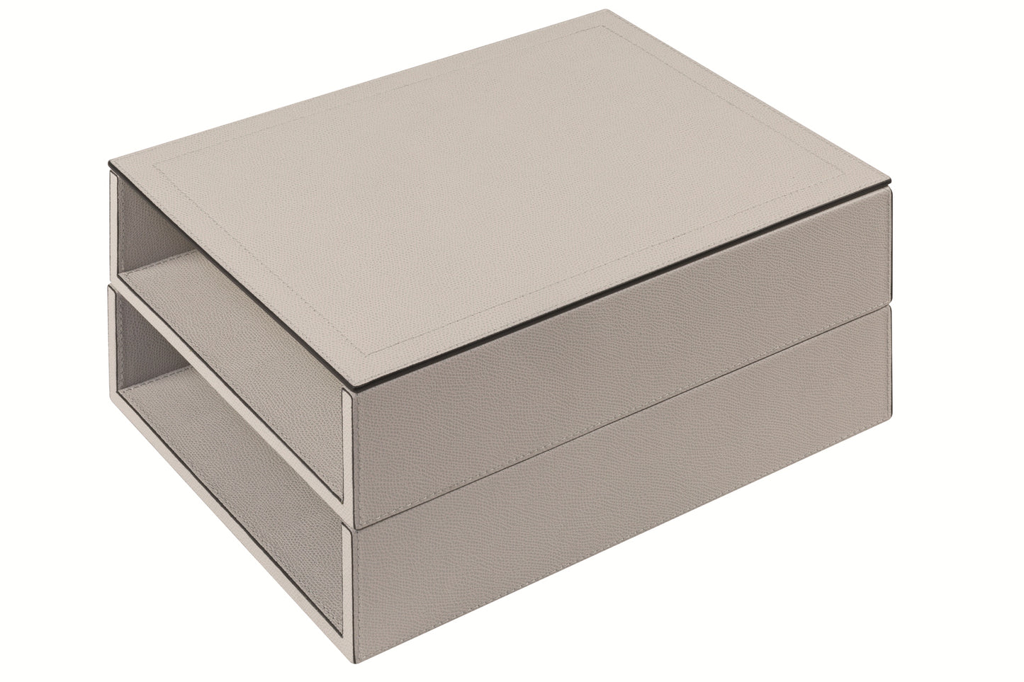 Giobagnara Stackable Leather-Covered Wood A4 Paper Tray | Elegant and Functional Design | Crafted from High-Quality Leather and Wood | Features Optional Lid for Added Versatility | Double-Level Base with Different Dimensions for Stackability | Perfect for Organizing Documents in Style | Explore Luxury Desk Accessories at 2Jour Concierge, #1 luxury high-end gift & lifestyle shop