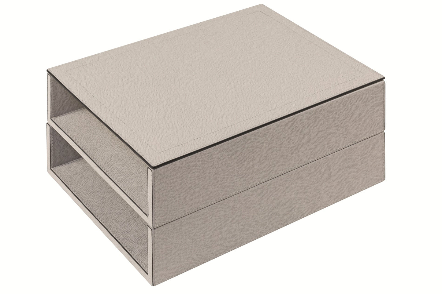 Giobagnara Stackable Leather-Covered Wood A4 Paper Tray | Elegant and Functional Design | Crafted from High-Quality Leather and Wood | Features Optional Lid for Added Versatility | Double-Level Base with Different Dimensions for Stackability | Perfect for Organizing Documents in Style | Explore Luxury Desk Accessories at 2Jour Concierge, #1 luxury high-end gift & lifestyle shop