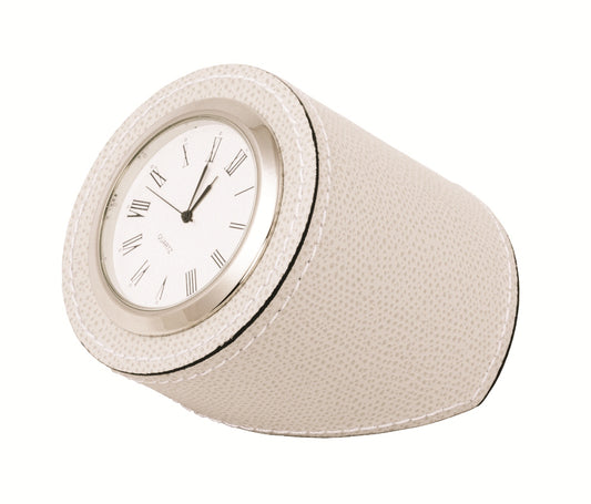 Giobagnara Desk Leather-Covered Wood Clock | Elegant and Timeless Design | Crafted from Luxurious Leather and Wood | Perfect for Adding a Touch of Sophistication to Your Desk | Explore a Range of Luxury Desk Accessories at 2Jour Concierge, #1 luxury high-end gift & lifestyle shop