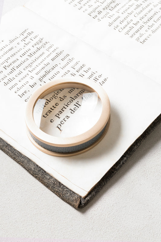 Federico Leather-Covered Metal Desk Magnifying Optical Glass & Paperweight
