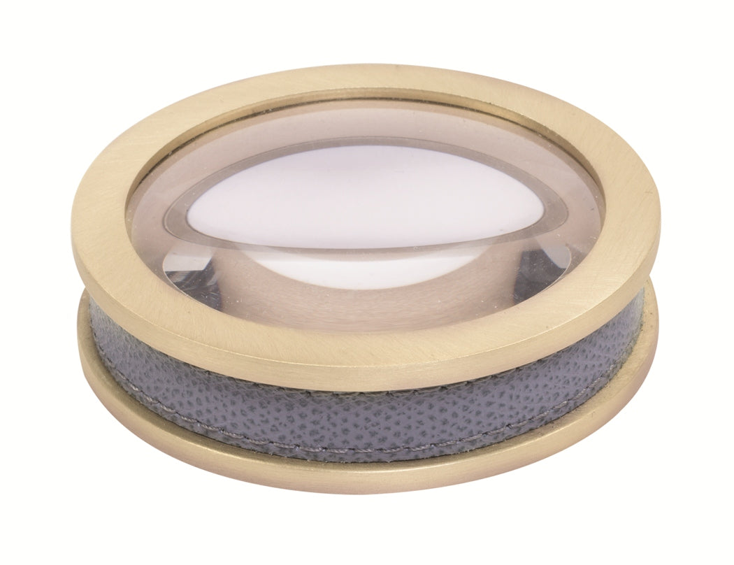 Federico Leather-Covered Metal Desk Magnifying Optical Glass & Paperweight
