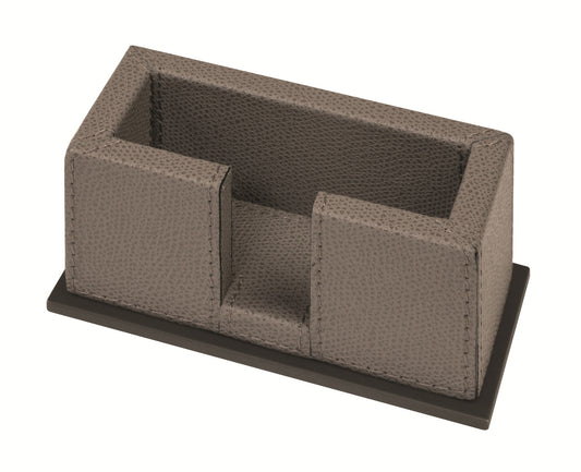 Firenze Leather-Covered Wood Business Card Holder With Metal Base
