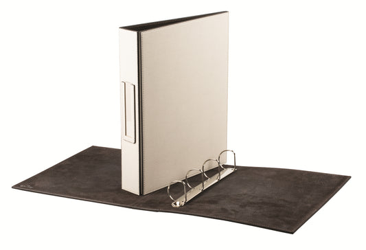 Micky 4-Ring Binder by Giobagnara | Leather cover and suede lining | Title pocket on spine with plastic protector | 4 “D” rings Ø 4 cm | Office Supplies and Binders | 2Jour Concierge, your luxury lifestyle shop